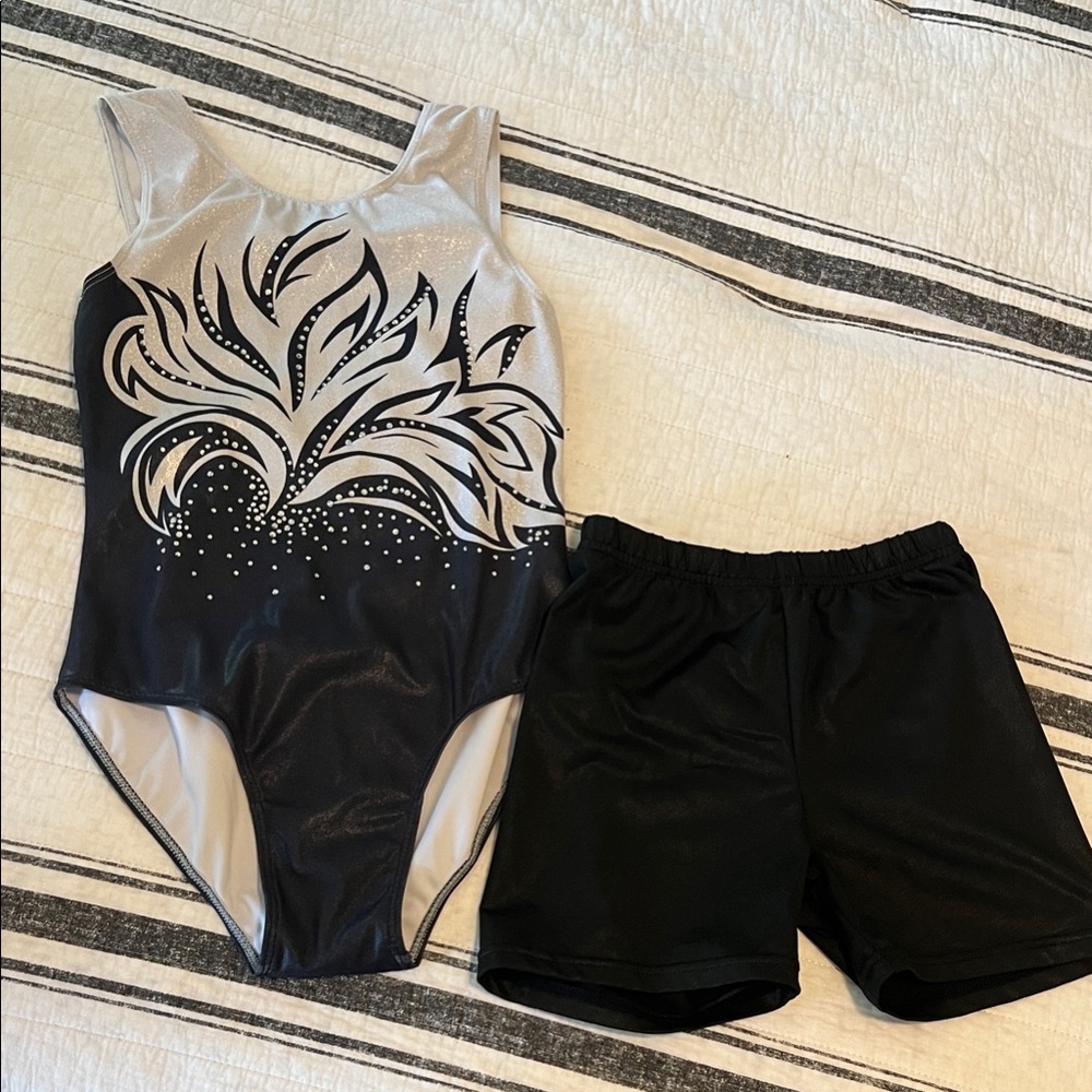 Elegant Black and Silver Leotard with Shorts